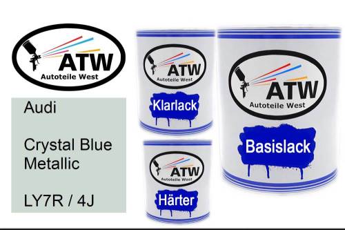 Audi, Crystal Blue Metallic, LY7R / 4J: 1L Lackdose + 1L Klarlack + 500ml Härter - Set, von ATW Autoteile West.